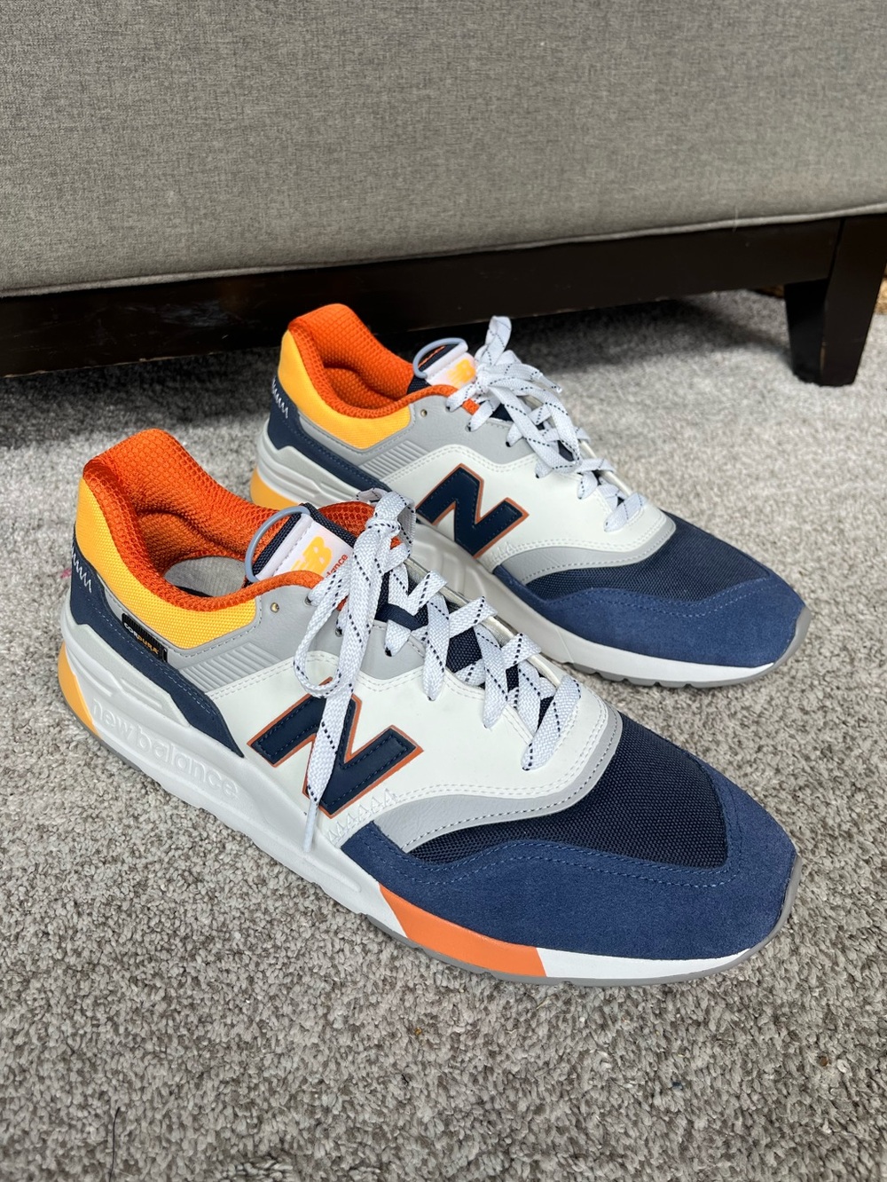 New Balance Men’s 12 Cordura 997H Navy, Orange & White Casual Sneakers